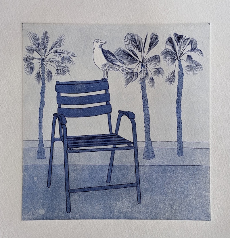 La chaise bleue, palmiers, Taille-douce