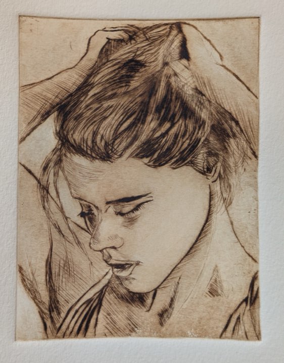 Gravure récente 0610262, tête penchée, les yeux fermés