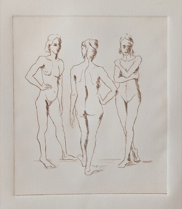 Modèles vivants, composition, trois figures debout
