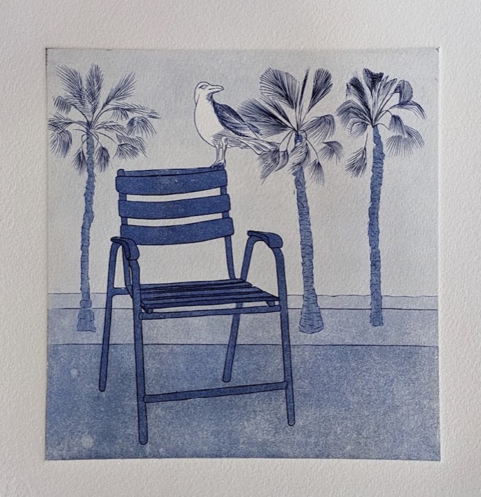 La chaise bleue, palmiers, Taille-douce