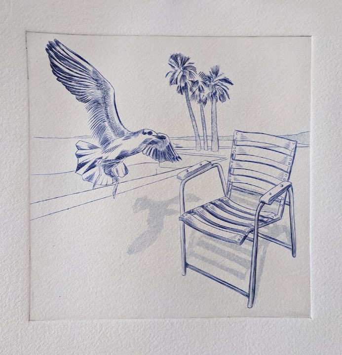 La chaise bleue, envol, Taille-douce