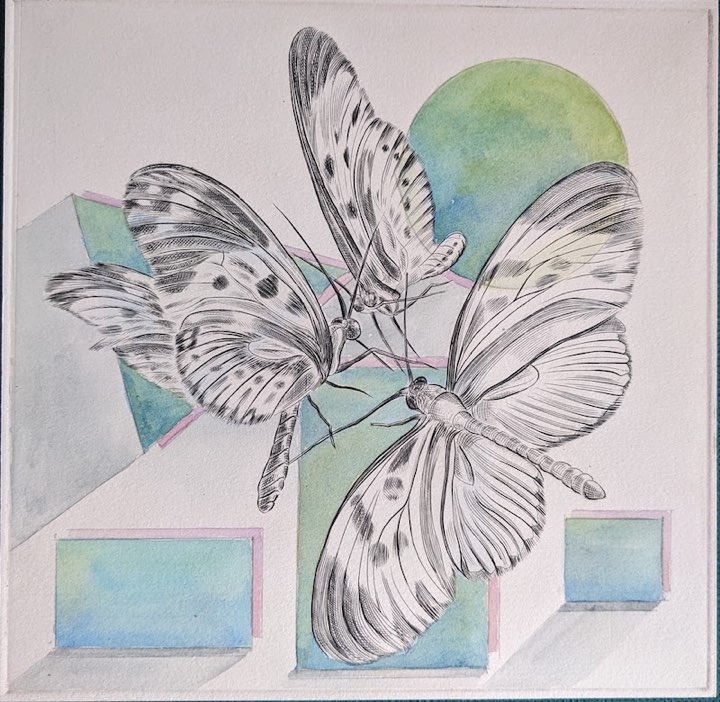 Trois papillons tachetés, formes, Eau-forte, aquatinte